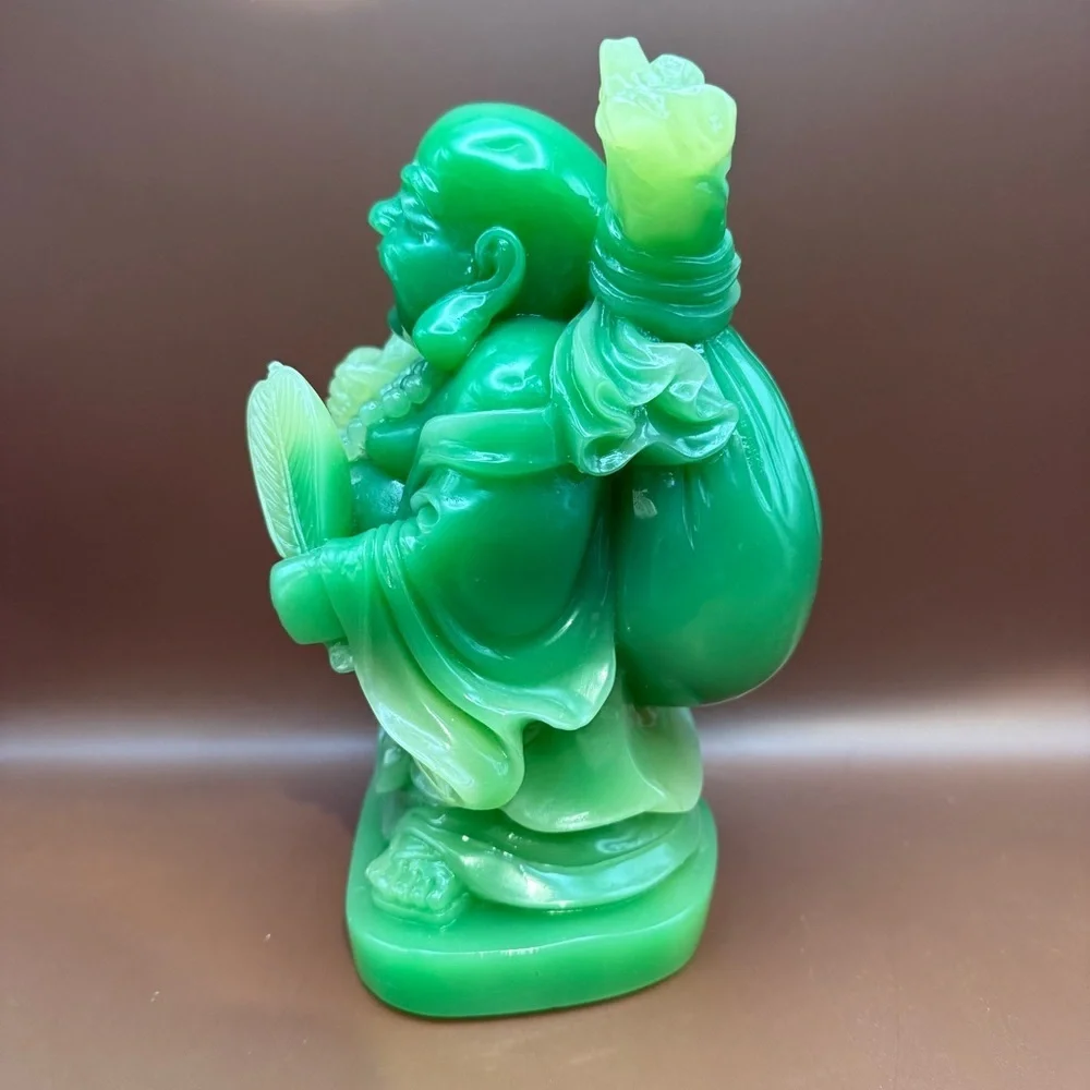 Neon Green Jade Like Happy Laughing Wealth & Abundance Buddha Table Statue 8”